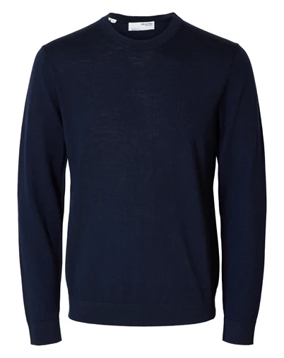 Selected - SLHTray Merino Crew Strik - Navy Blazer
